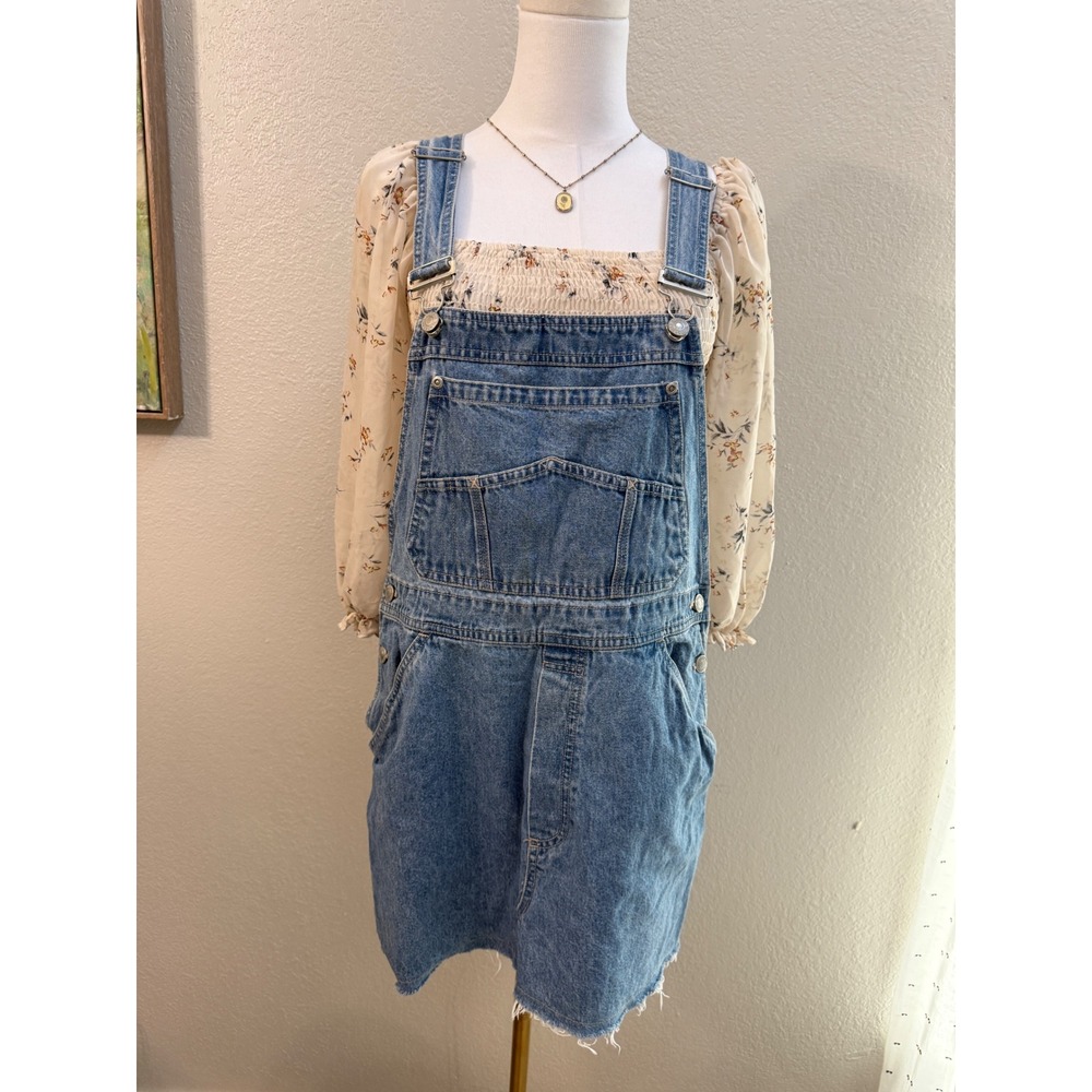 Gloria Vanderbilt Jeans Denim Overall Dress Medium Wash Frayed Hem Vintage - M